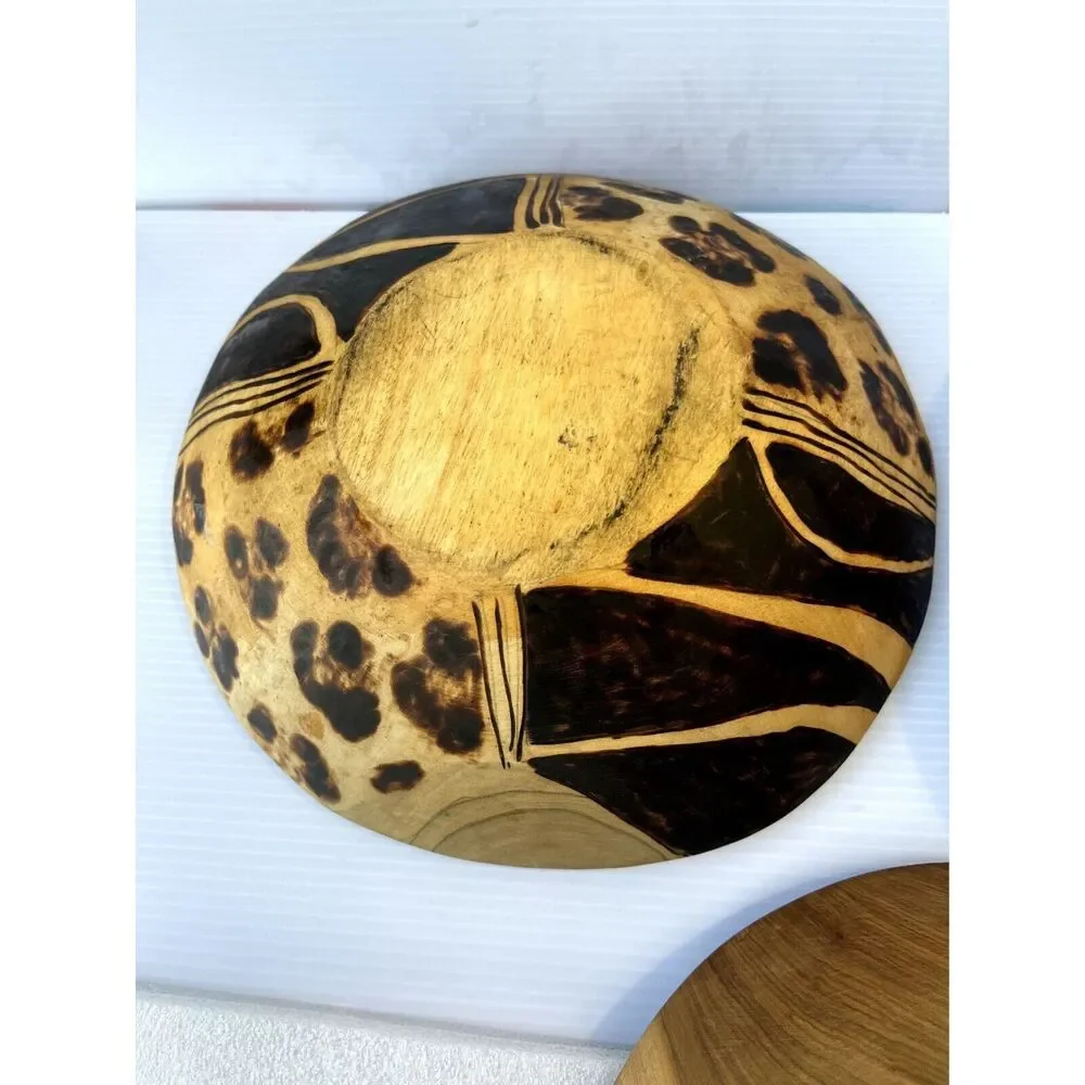 Wood Bowls Hand Carved/Painted/Incised 3 Bowls Each Different Rustic Boho